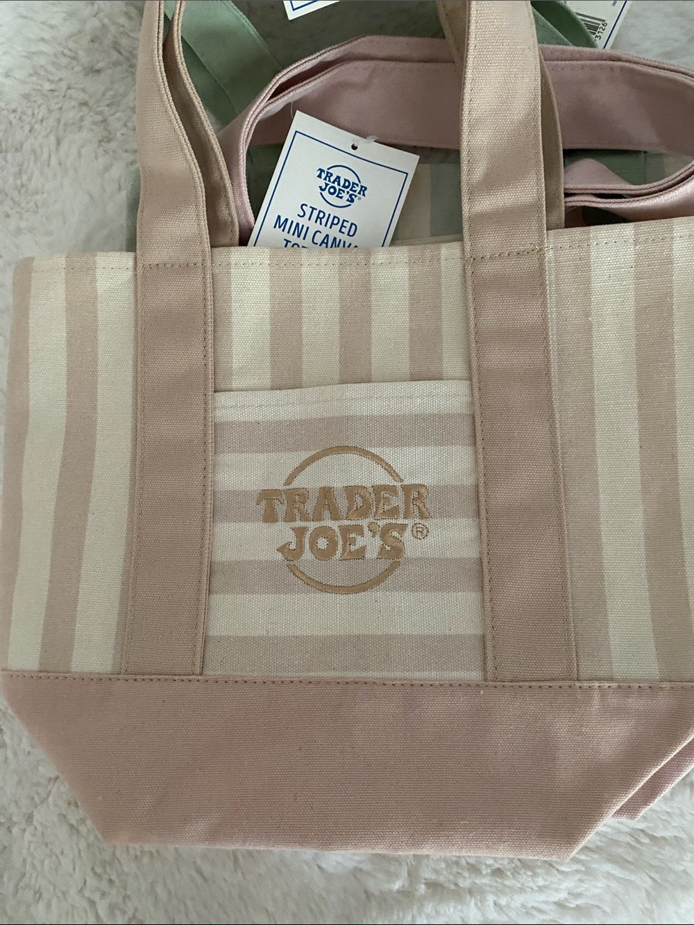 Trader Joe’s NWTPastel Stripe Tote Bag — All 4! Pink, Green, Beige, Blue - Picture 4 of 6